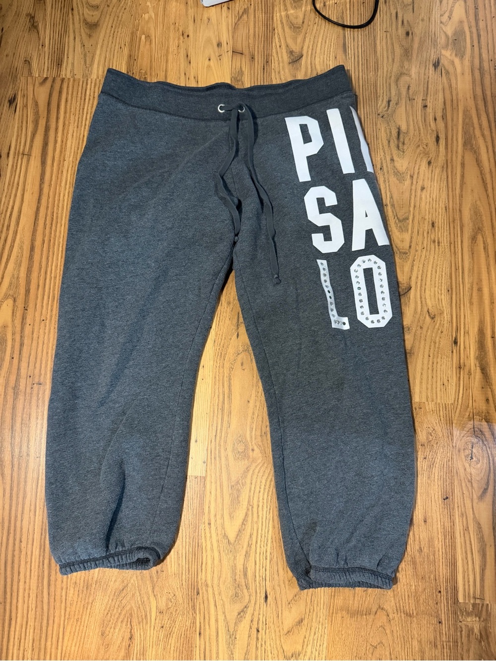 Vtg 08 VS PINK "PINK SAYS LOVE" Bling Bling Sweatpants Charcoal L